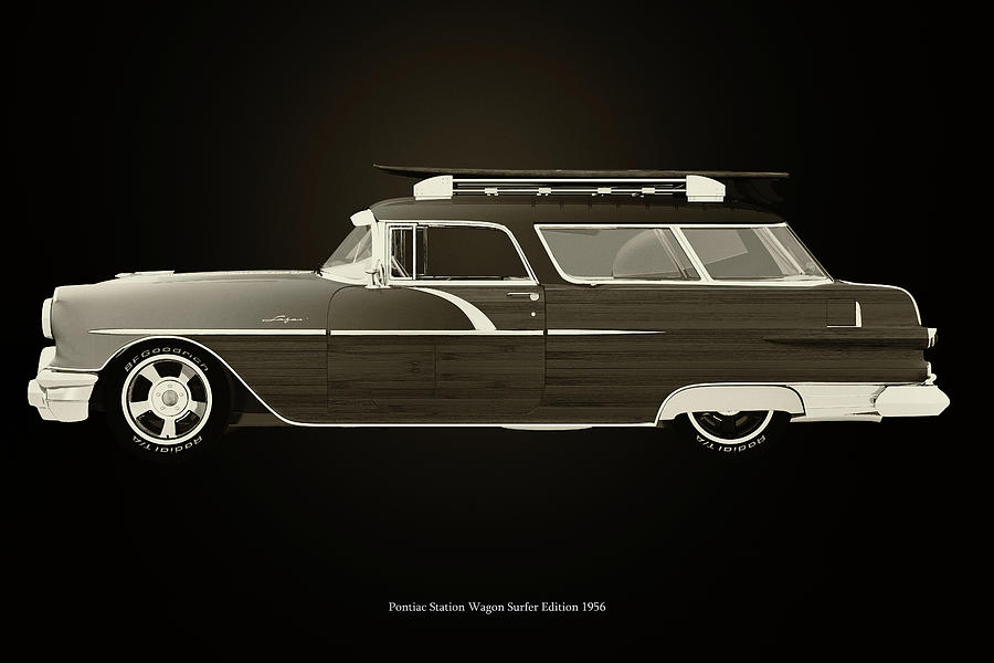 Pontiac Station Wagon Surfer Edition Black and White Photograph by Jan Keteleer