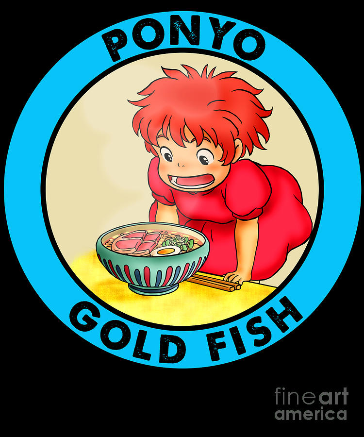 Ponyo Gold Fish Japanese Art Retro Drawing by Fantasy Anime