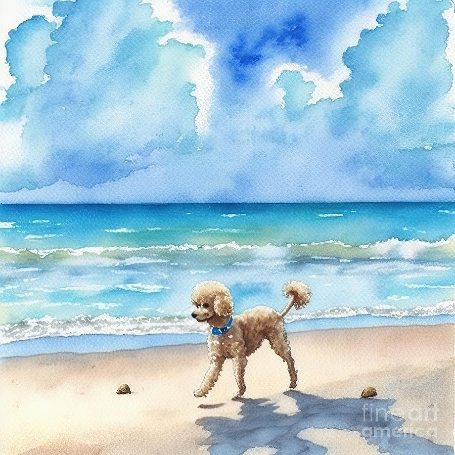 Summer Painting - Poodle dog at beach by N Akkash