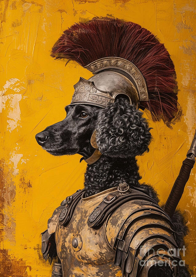 Dog Painting - Poodle - garbed in the uniform of a Roman scout by Adrien Efren