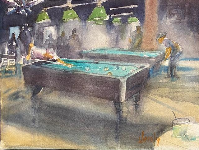 Pool Hall Scene Painting by Scott Serafy