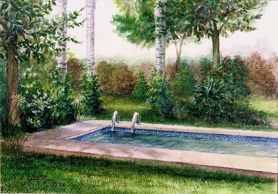 Pool in our garden Painting by Laila Awad Jamaleldin