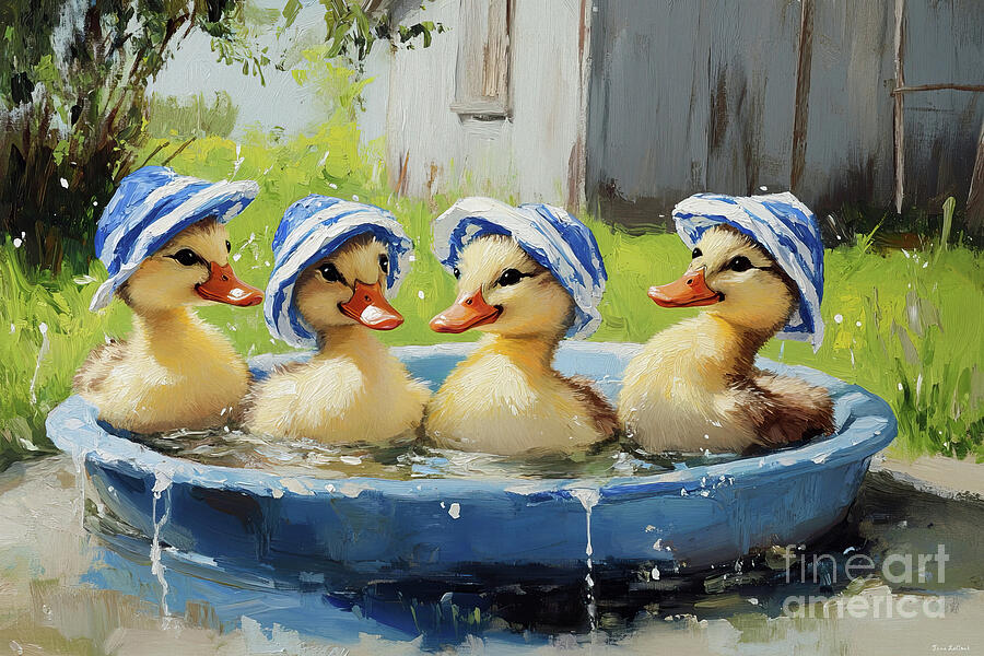 Pool Party Ducklings Painting by Tina LeCour Pool Party Ducklings Painting by Tina LeCour