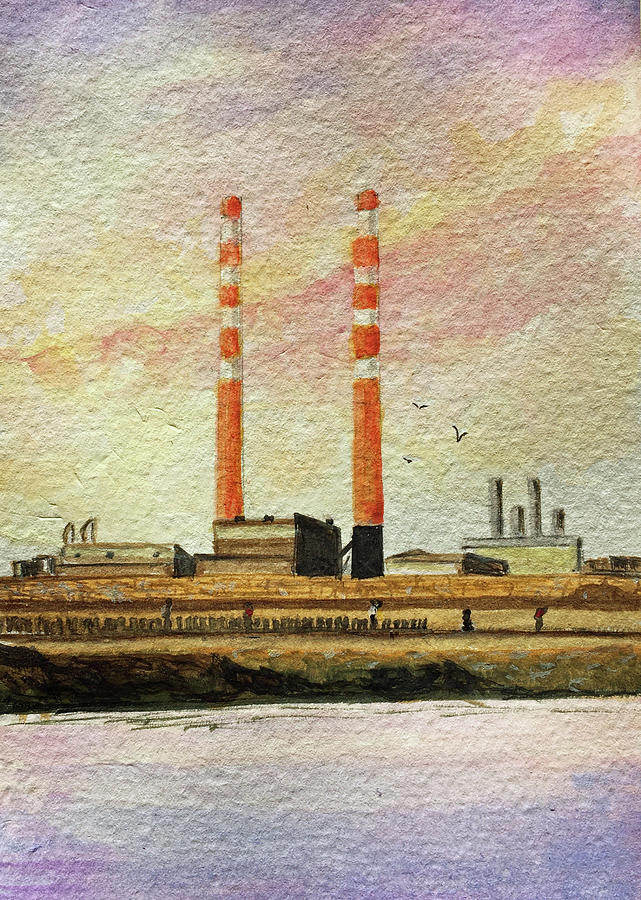 Poolbeg Stacks Painting by Martine Murphy