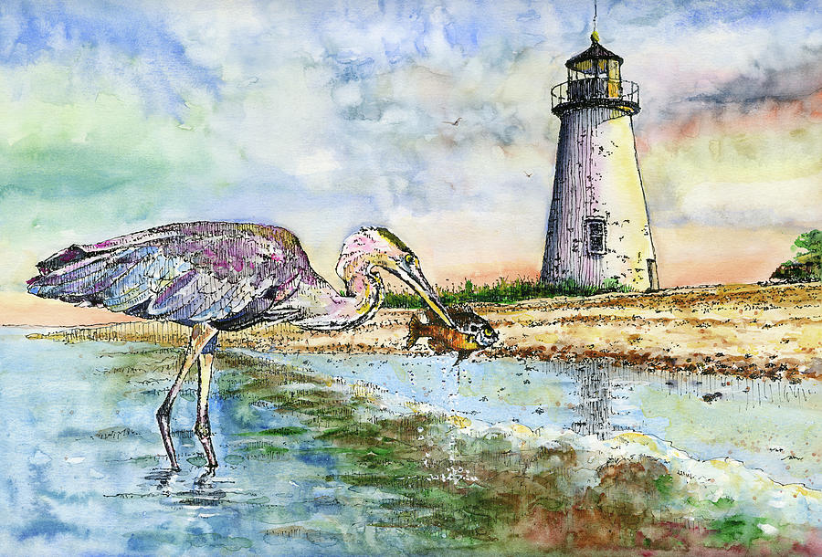 Pools Island Lighthouse watercolor Painting by John D Benson