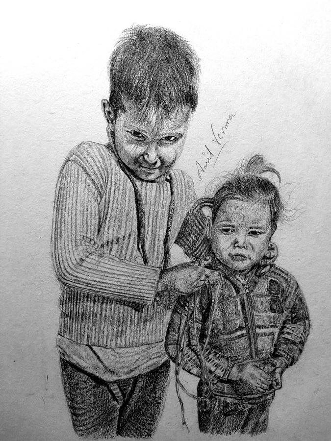 Poor kids Drawing by Amit Verma - Fine Art America