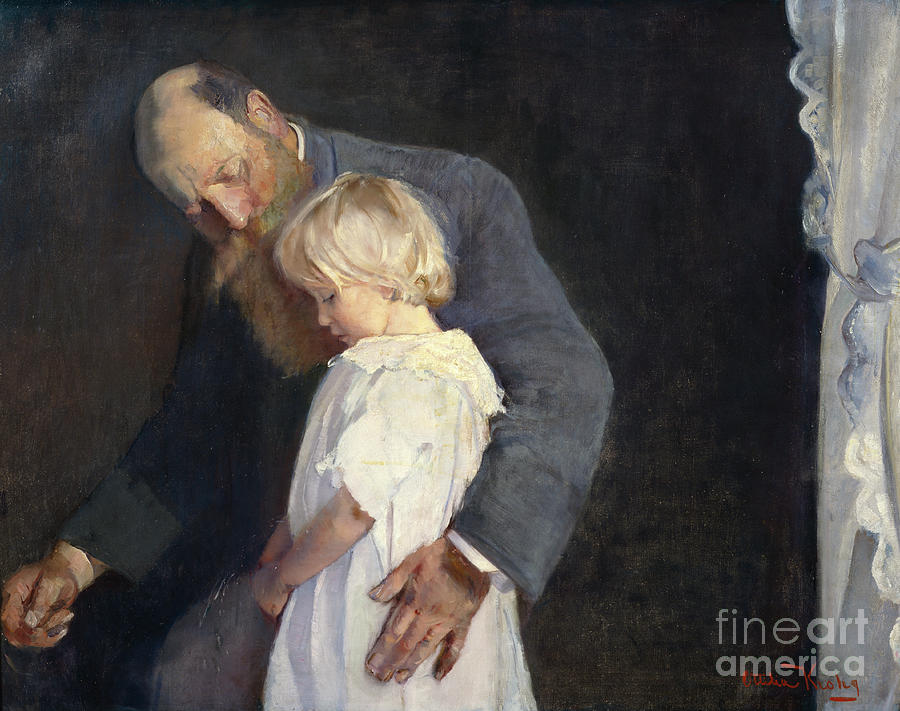 Poor litle, Christian Krohg and Nana,  1891 Painting by O Vaering by Oda Krohg