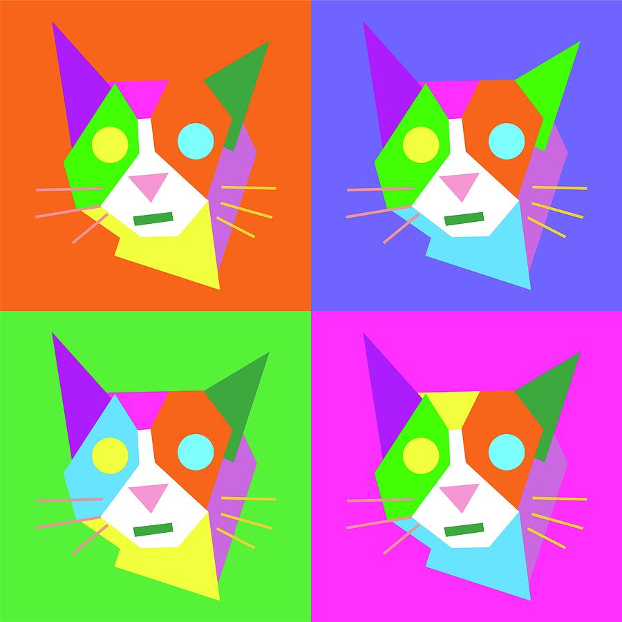 Pop Art Cat Geometric Wpap Style Digital Art
