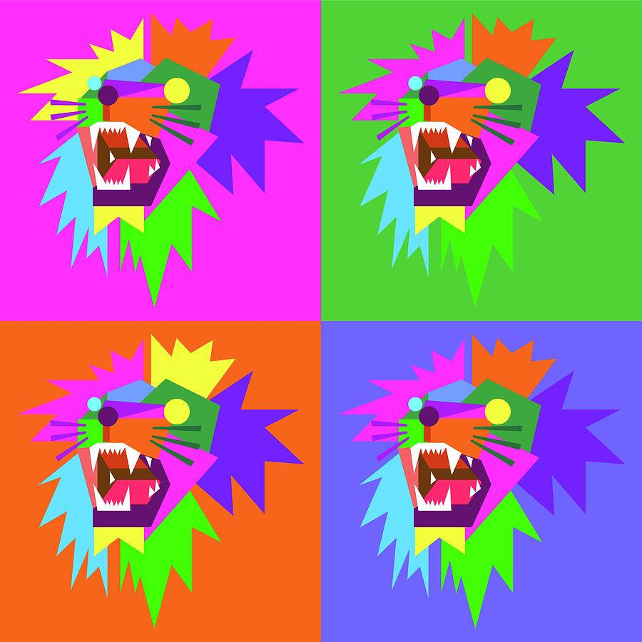 Pop Art Lion Geometric Wpap Style Digital Art