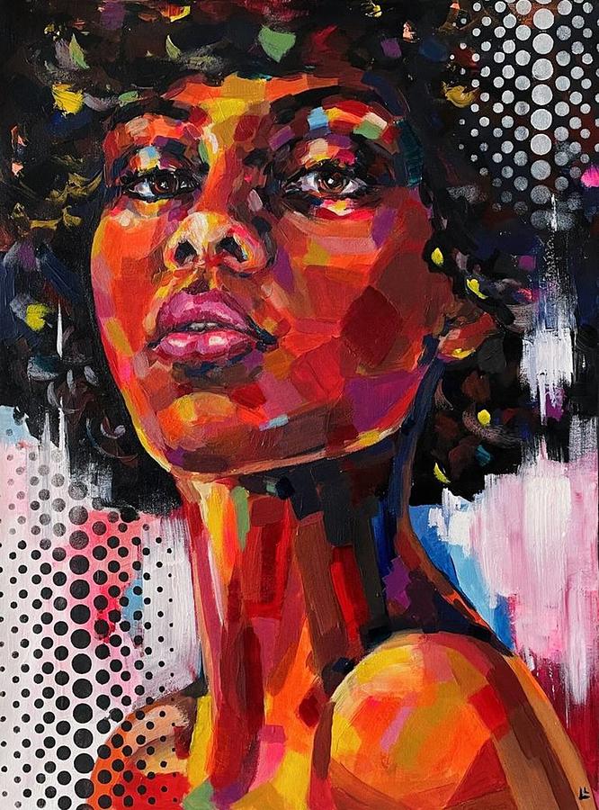 Pop Art Painting, Colorful Woman Portrait, Black Magic, Girl Face 