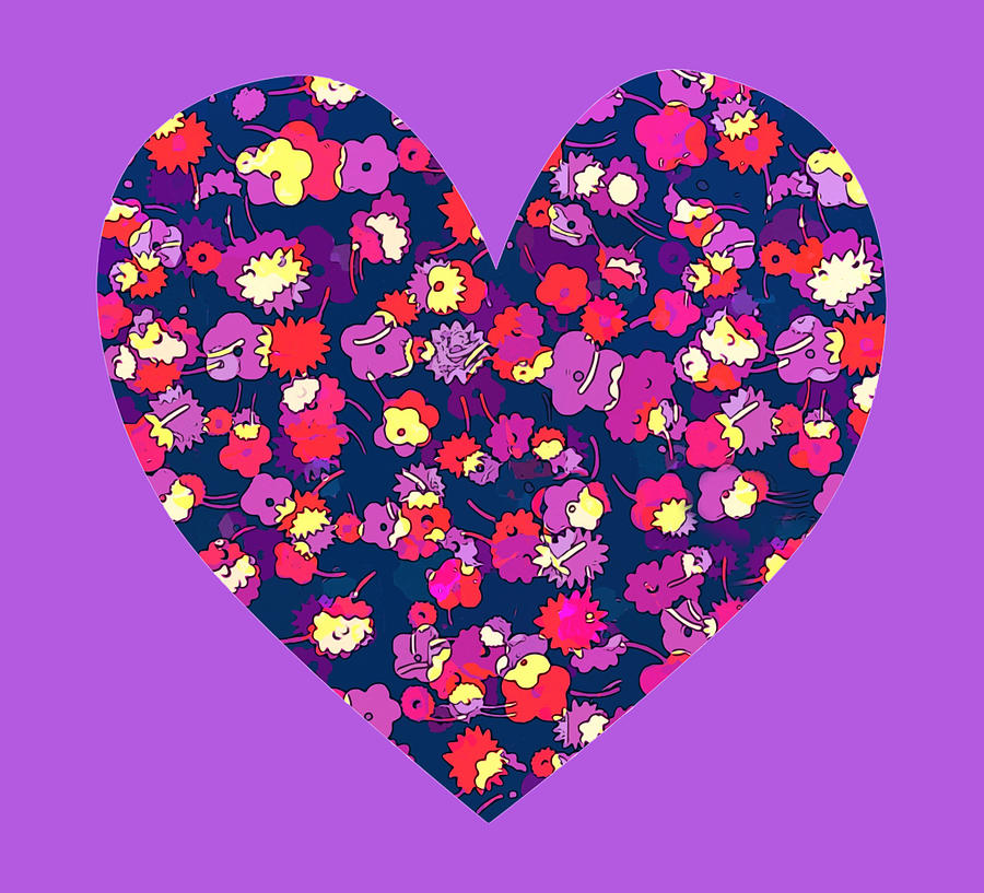 Pop Art Purple Floral Heart Digital Art by Gaby Ethington