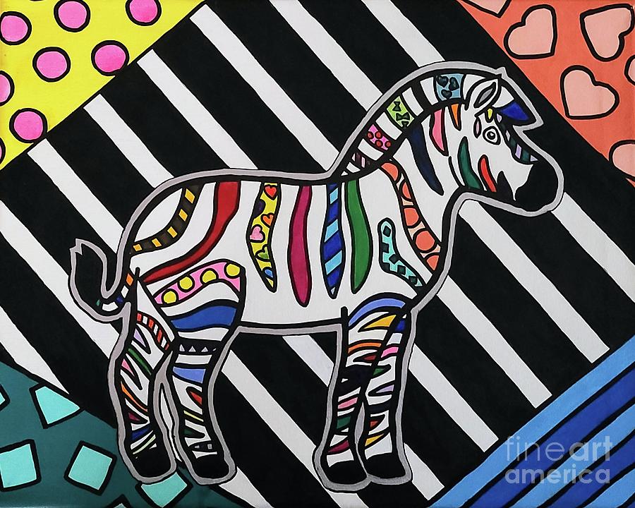 Zahara Pop Art Zebra Painting by Elena Pratt