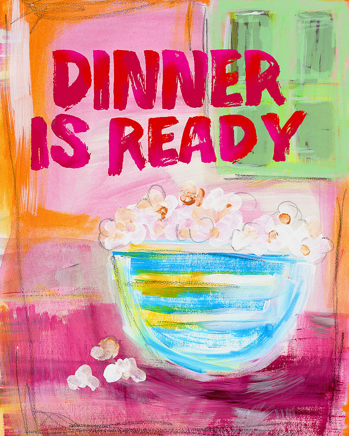 Popcorn For Dinner- Art by Linda Woods Mixed Media by Linda Woods