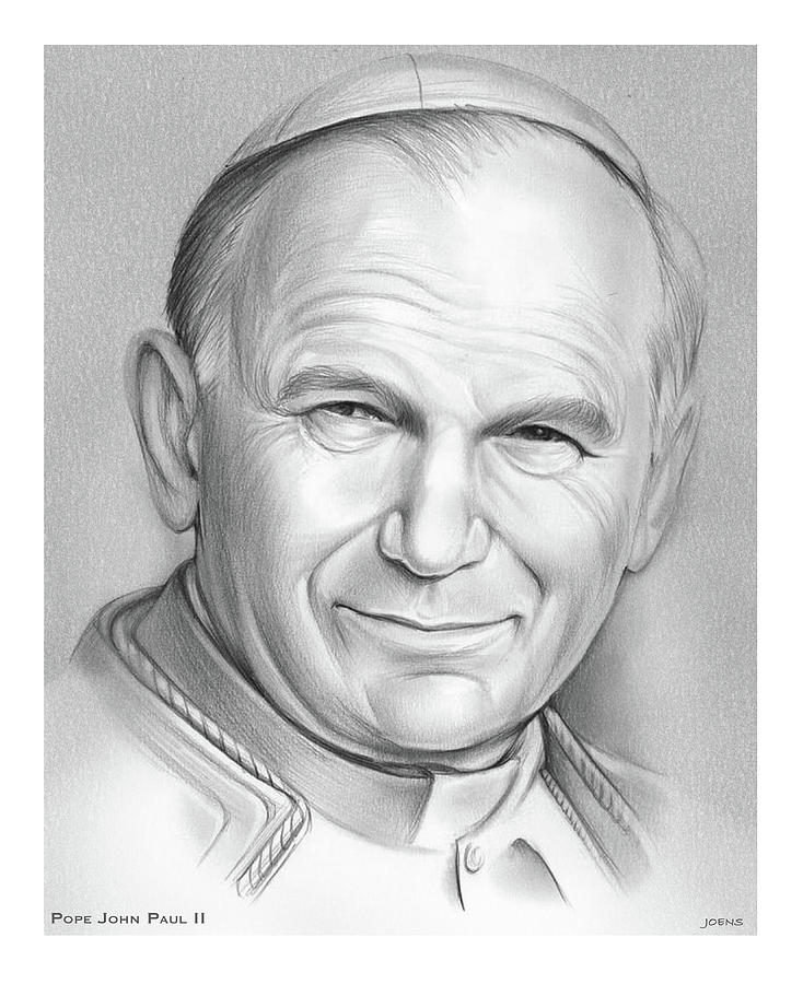 Jesus Christ Drawing - Pope John Paul II - pencil by Greg Joens