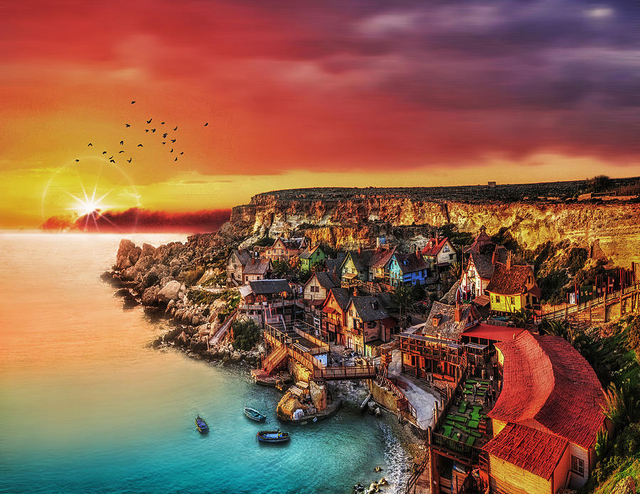 Popeyes village at sunset in Mellieha - Landscape photo Photograph by Stephan Grixti