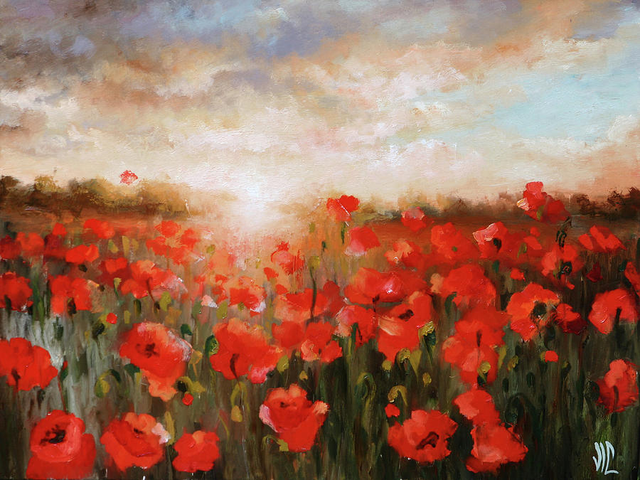 Poppie field at sunset painting by Vali irina Ciobanu Painting by Vali Irina Ciobanu