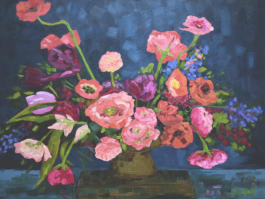 Poppies And Ranunculus Flowers In A Vase Painting by April Moffatt ...