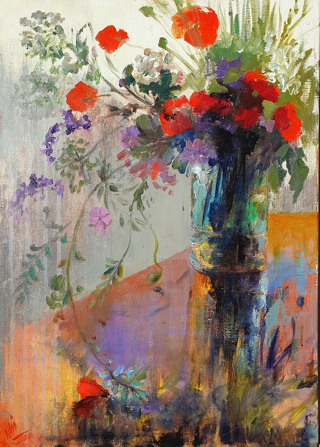 Poppies and wild flowers colorful bouqet painted by Vali Irina Ciobanu Painting by Vali Irina Ciobanu