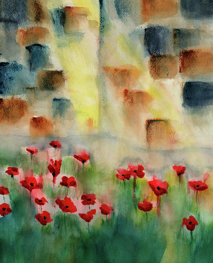 Poppies At Pompeii Watercolor Painting by Frank Bright