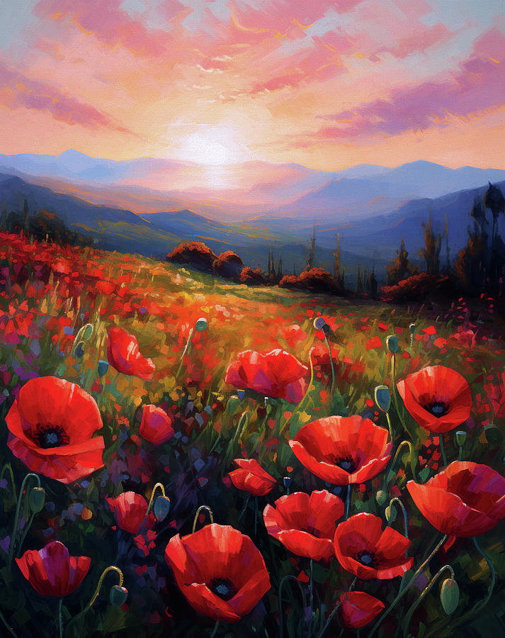 Poppies at Sunset Digital Art by Peggy Collins
