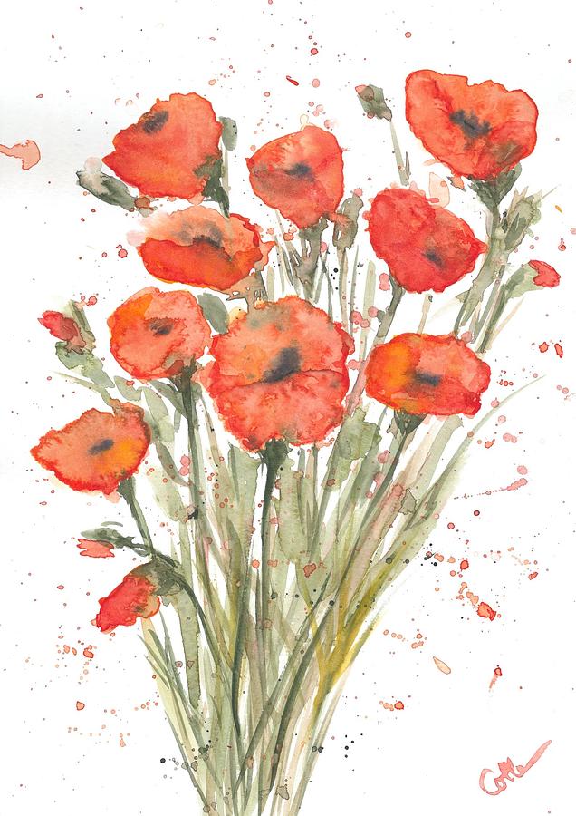 Abstract Painting - Poppies Bouquet by Colleen Renzullo