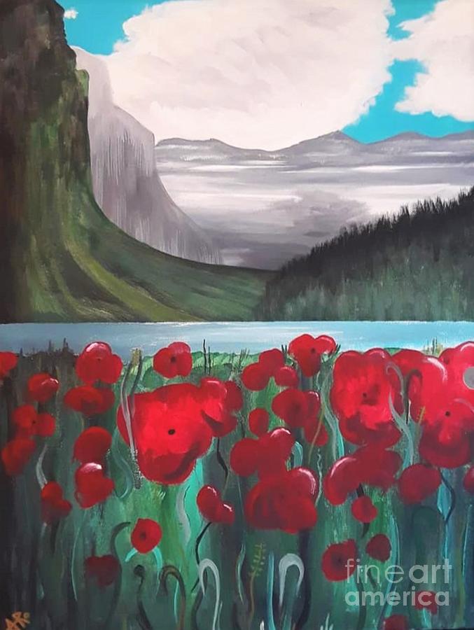 Poppies by the Mountains Painting by April Reilly