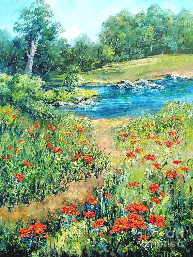 Poppies by the Stream Painting by Virginia Potter