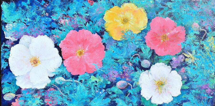 Poppies flower garden Painting by Jan Matson