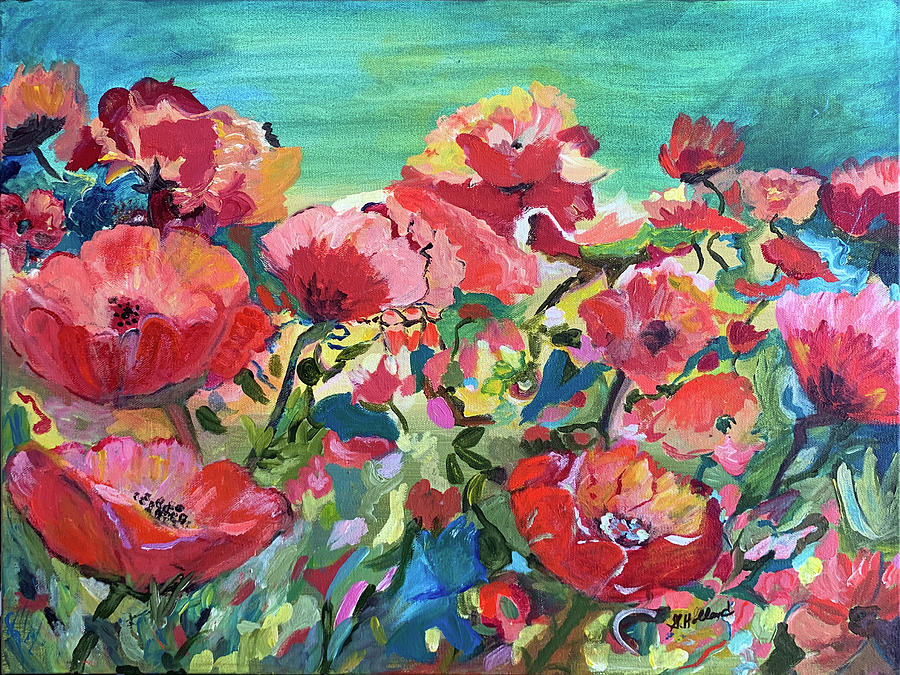 Poppies and wind Painting by Genevieve Holland