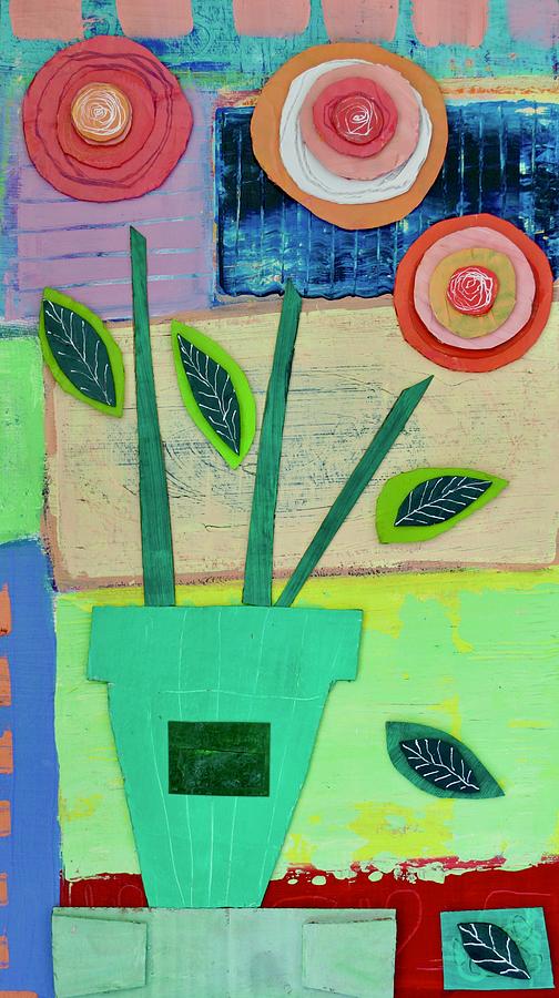 Poppies in a green pot Mixed Media by Julia Malakoff
