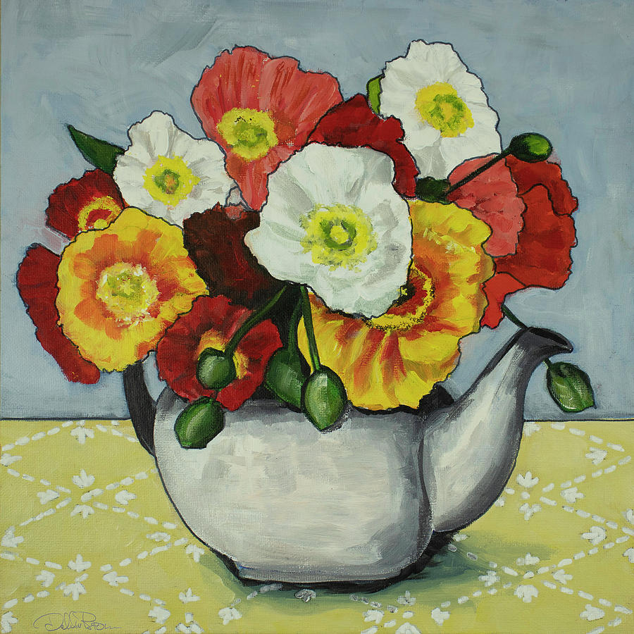 Poppies in a Teapot Painting by Debbie Brown
