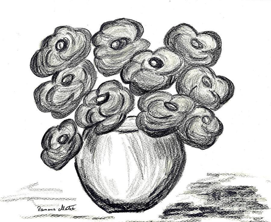 Poppies in Black and White Painting by Ramona Matei