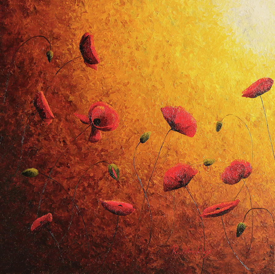 Poppies in golden sun II Painting by Russell Hinckley