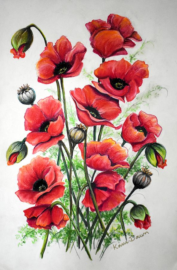 Flower Drawing - Poppies In Pastel by Karin  Dawn Kelshall- Best
