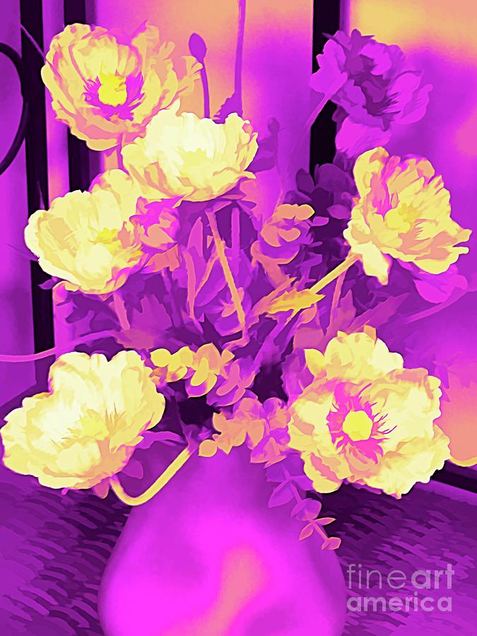 Poppies In Purple Satiny Vase  Abstract Ametrine Effect Photograph