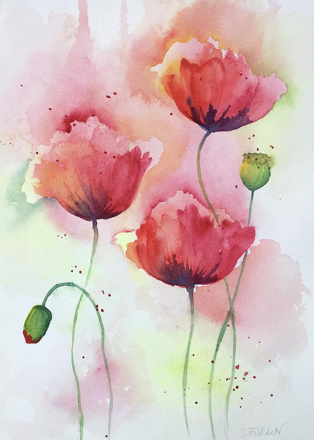 Poppies in Red Painting by Stephanie Fielden - Fine Art America