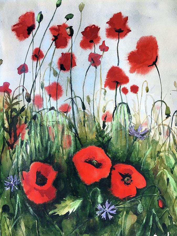Flower Painting - Red Poppies - II by Olga Shevchenko