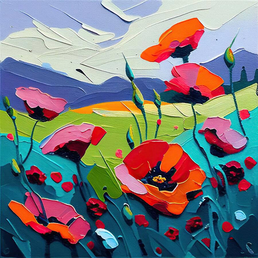 Abstract Painting - Poppies in the Mountains by My Head Cinema