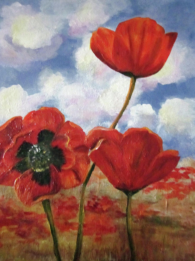 Poppies in the Sky Painting by Barbara Landry