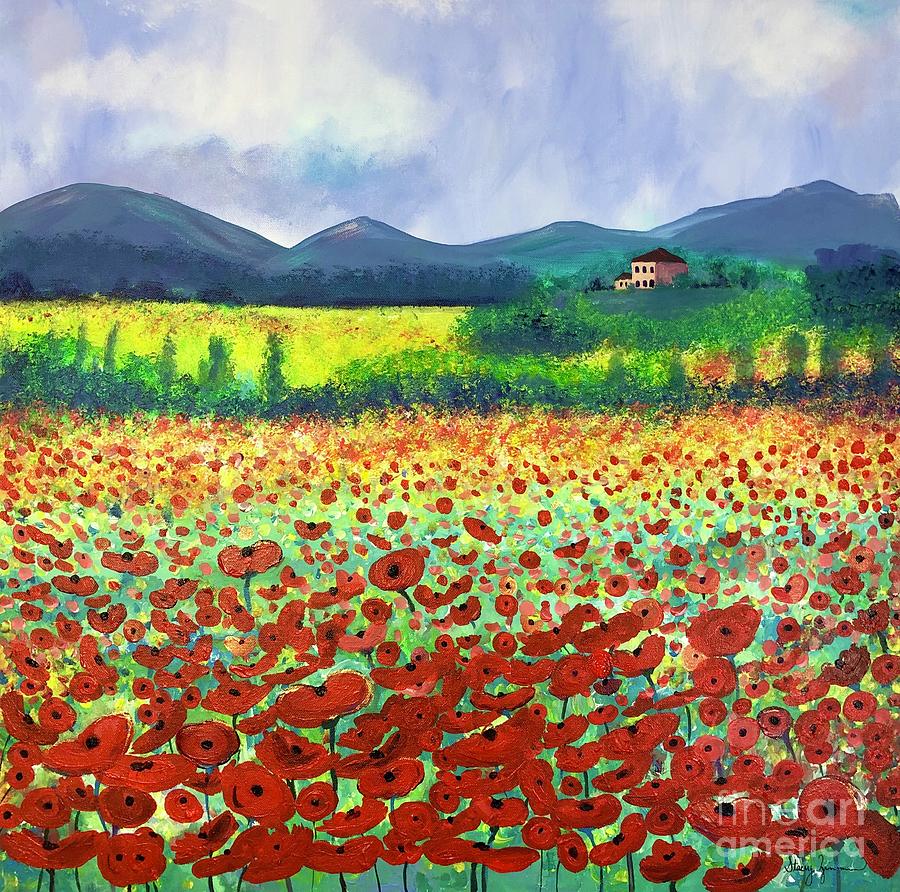 Poppies in Tuscany Painting by Stacey Zimmerman