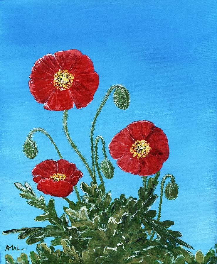 Spring Painting - Poppies on Blue by Anastasiya Malakhova