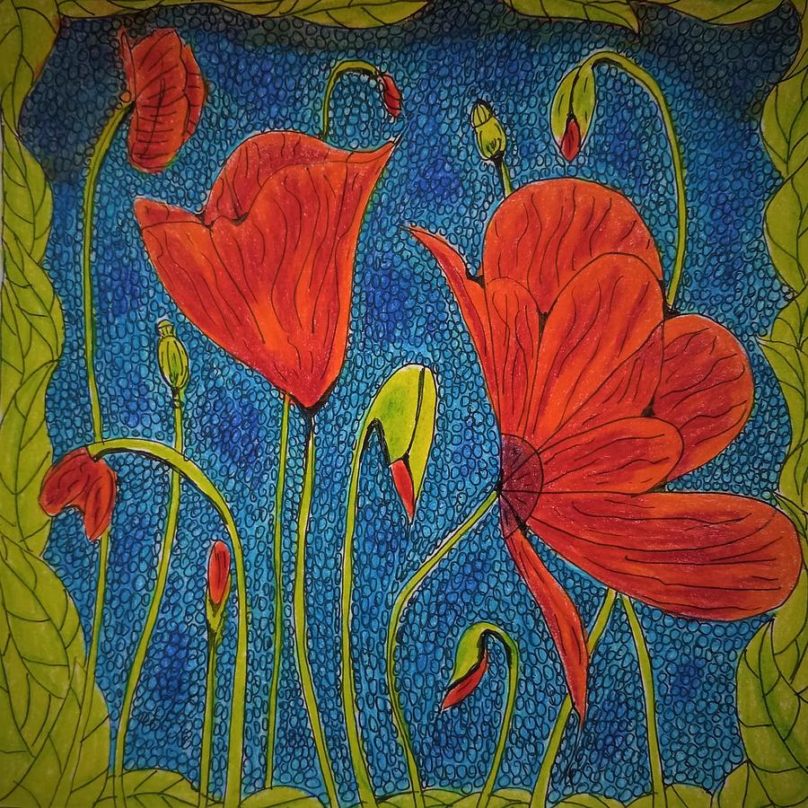 Poppies On Center Stage Mixed Media by Angela Davies