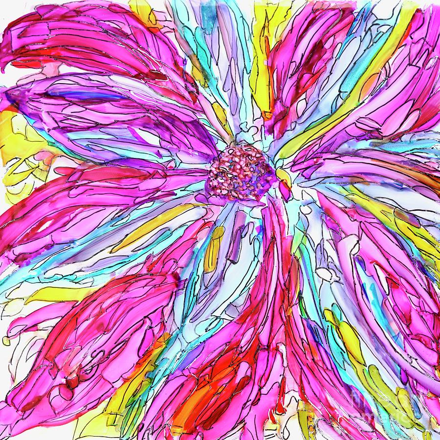 Popping Psychedelic Flower Painting by Patty Donoghue