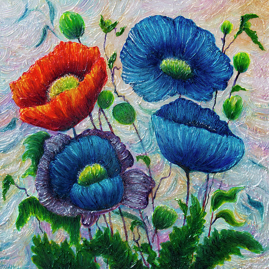 Poppy Dream in Blue and Red Painting by OLena Art by Lena Owens - Vibrant DESIGN
