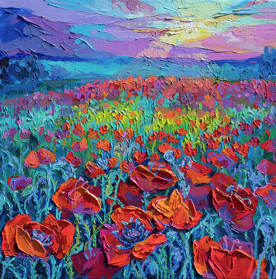Sunset Painting - Poppy field by Anastasia Trusova