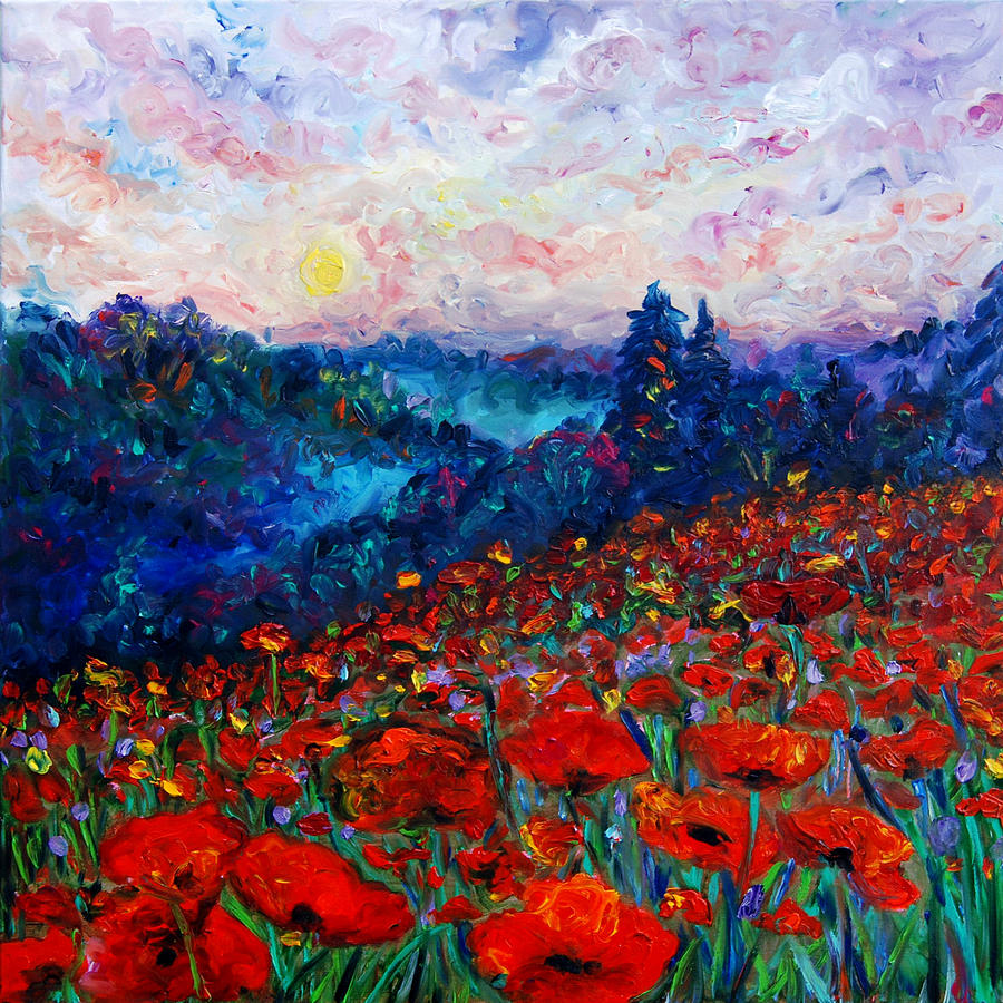 Poppy field in the sun Painting by Hafsa Idrees