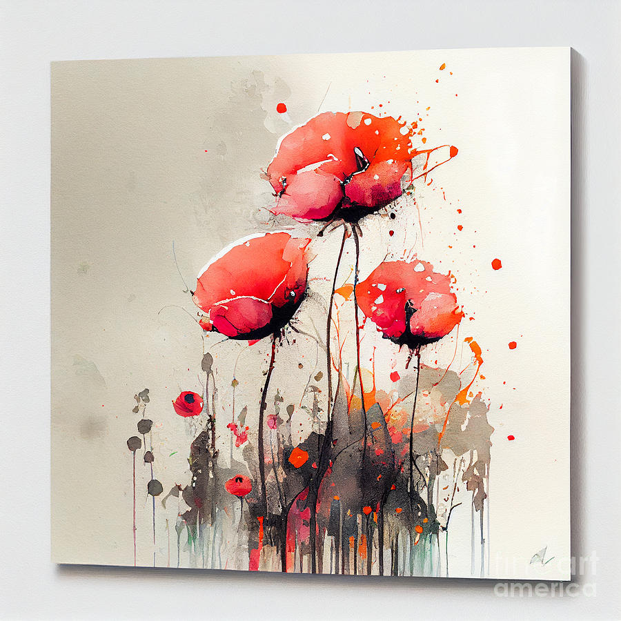 POPPY FIELD in watercolor lose colors dripping by Asar Studios Digital ...