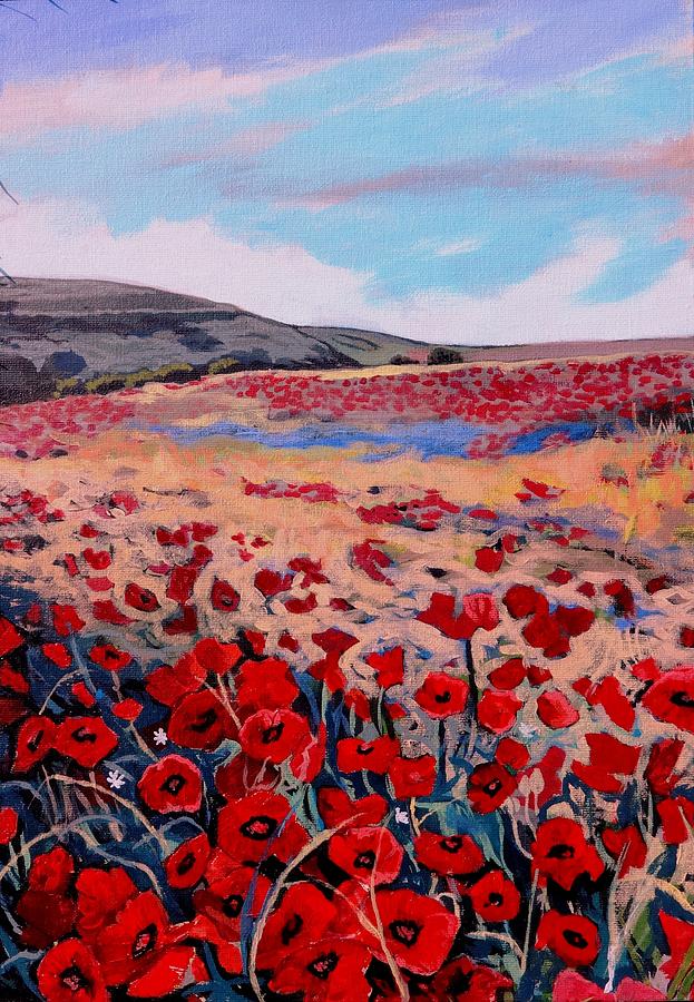 Poppy Field in West Sussex Painting by Sonny Chana