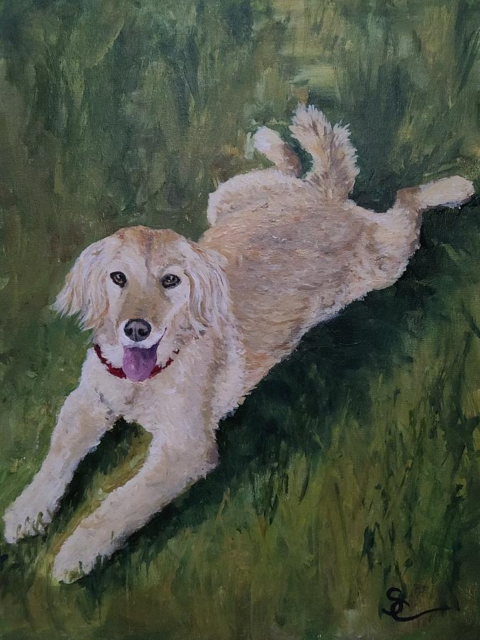 Golden Retriever Painting - Poppy in the Field by Sue Cable