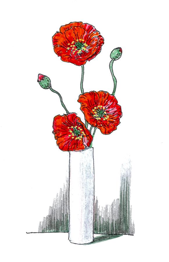 Poppy in Vase. Sketch Painting by Masha Batkova